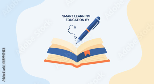 An open book with a pen writing on it, indicating smart learning