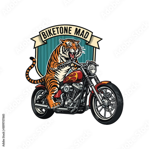 Tiger on Motorcycle Mascot