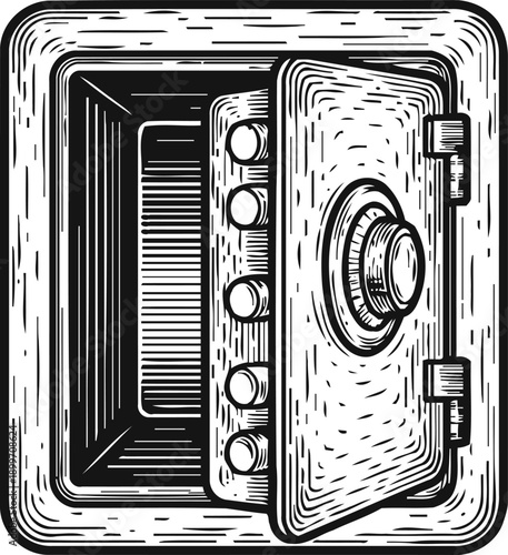 Vintage open safe with combination lock classic security box, protection, and valuables storage concept