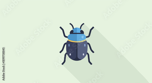 A stylized, flat-design illustration of a dark blue and light blue beetle