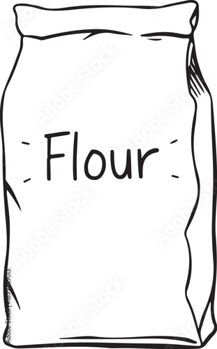 Flour Bag Hand-drawn Sketch Drawing Vector Illustration, Line Linear Symbol Engraving for Coloring Book, Black and White, Isolated