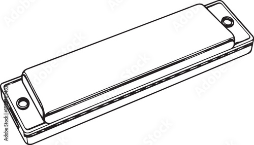 Harmonica Musical Instrument Hand-drawn Sketch Drawing Vector Illustration, Line Linear Symbol Engraving for Coloring Book, Black and White, Isolated