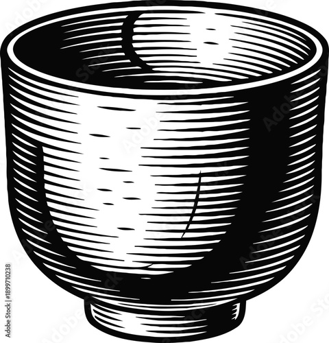 Elegant wooden bowl with engraved texture, hand carved craft, traditional kitchenware design