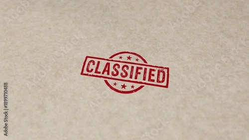 Classified stamp and hand stamping impact animation. Top secret government document 3D concept. 