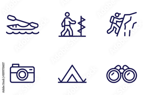 A collection of outdoor adventure icons for travel and exploration enthusiasts
