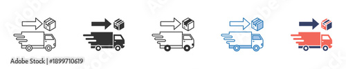 Vibrant set of fast delivery truck icons illustrating express shipping, efficient logistics, and rapid package transport, symbolizing quick service and timely order fulfillment