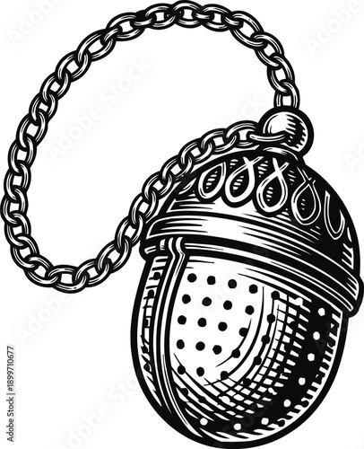 Vintage tea infuser with chain metal strainer for loose leaf tea brewing classic kitchen tool for steeping herbs and tea leaves