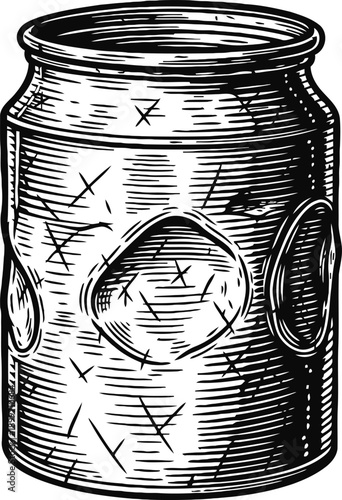 Old vintage metal milk canister with textured surface and embossed design