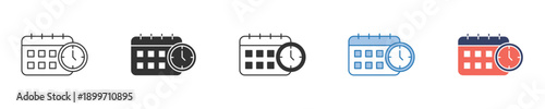 Dynamic vector icon set for digital interfaces, symbolizing critical appointments, scheduled tasks, and payment due dates with calendar and clock motifs