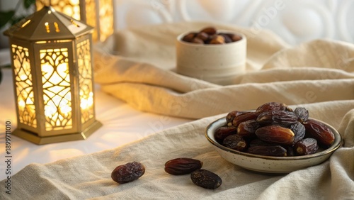 Dates arranged on a table for Ramadan celebration