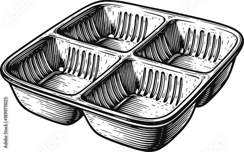 Divided food tray with four compartments plastic container for meal separation and portion control
