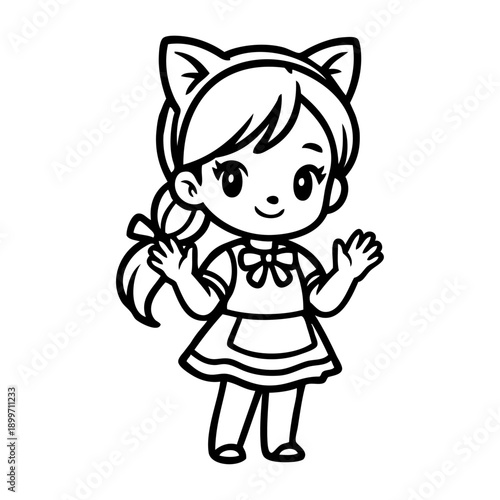 Dibujo sencillo con líneas de una niña disfrazada con orejas de gato para la fiesta de carnaval	