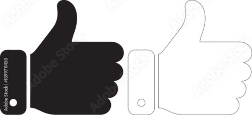 Black and white thumbs up icon vector graphics, suitable for approval and like concepts in digital media and advertising.