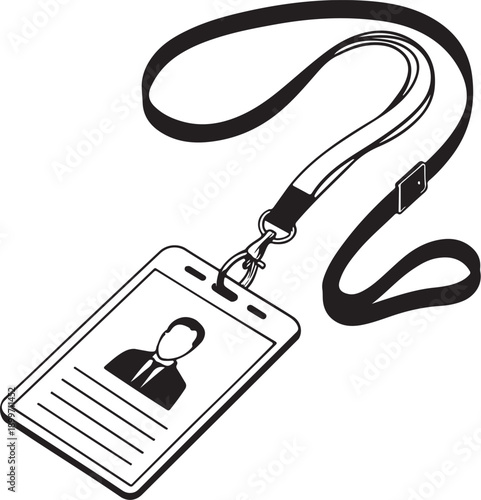 Name Tag ID Card Hand-drawn Sketch Drawing Vector Illustration, Line Linear Symbol Engraving for Coloring Book, Black and White, Isolated