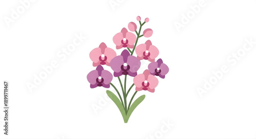Elegant cluster of vibrant pink and purple orchids, an exquisite floral illustration capturing natural beauty and serene charm, perfect for spring designs and botanical themes