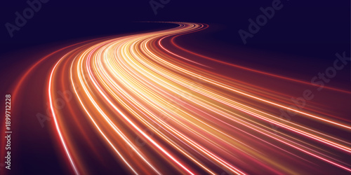 Glowing amber motion curves sweep across the frame with dynamic intensity and shimmering highlights. A futuristic speed illustration vector