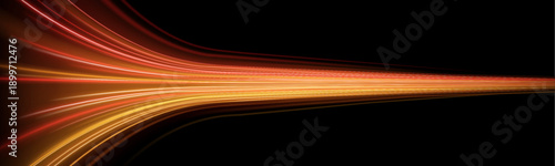 Fiery neon orange light waves form a flowing racing corridor with vibrant glow and smooth acceleration. Perfect for tech and speed designs vector