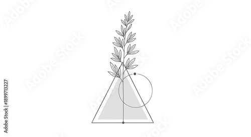 Vector illustration of minimalist teepee with leafy branch and circle design element, for logo or icon, isolated on transparent background, png