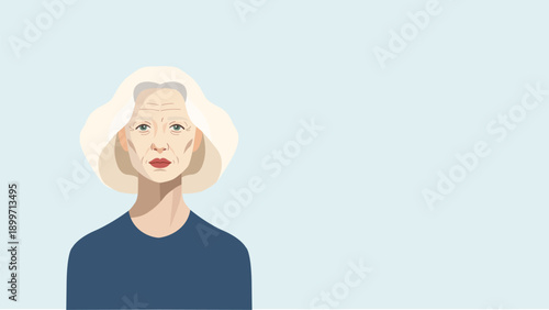 Old woman ageing face with wrinkles banner flat design illustration