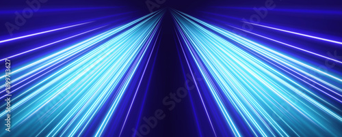 Azure digital expressway with glowing motion trails, radiant neon streaks and high-tech velocity background vector
