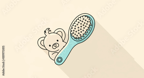 Cartoon koala bear peeking behind a light blue hairbrush