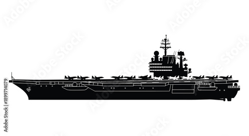 A striking black silhouette of a modern aircraft carrier on transparent background ideal for diverse design applications high quality professional detailed