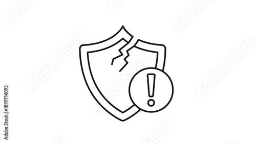 Broken security shield icon with warning exclamation mark