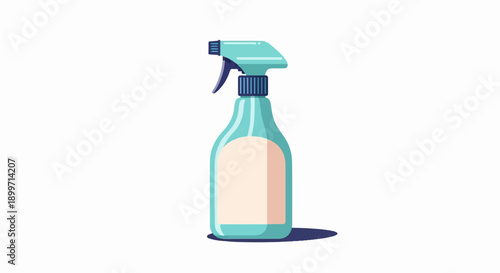 A teal spray bottle with a blank label and a purple trigger is displayed