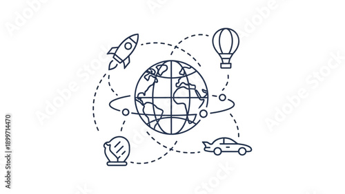 Earth globe with interconnected global travel and transport network