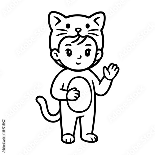 Dibujo sencillo con líneas de un niño disfrazado de gato para la fiesta de carnaval	