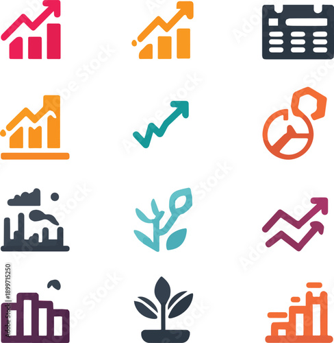 Business and Finance icons set. Containing performance, gain, improvement, grow, chart, increase, evolution and development icons more vector art of white background