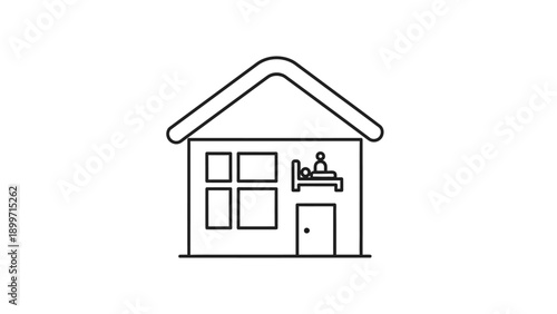 Minimalist house icon with a person in bed