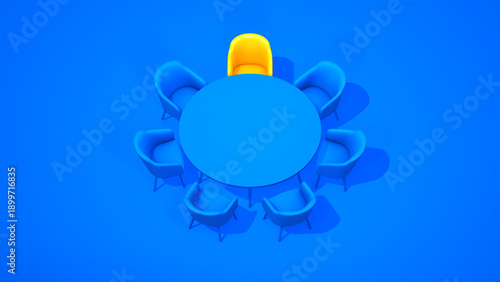 Cuadro en lienzo 3D rendering of a blue round table with blue chairs and one standout yellow chair