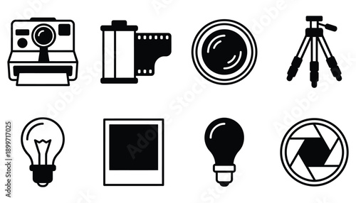 Minimalist Vector Collection of Vintage and Modern Photo Equipment Symbols