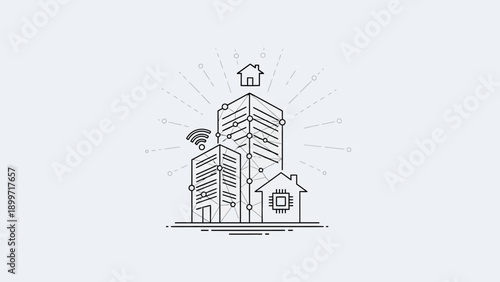 Modern smart city and home network connectivity concept