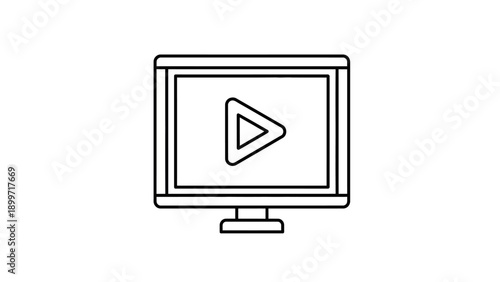 Outline icon of computer monitor displaying video play symbol
