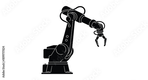A detailed black silhouette of an industrial robotic arm showcasing automation and precision on transparent background high quality professional modern elegant