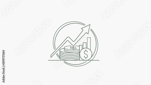 Rising financial graph with dollar coins and bar charts icon