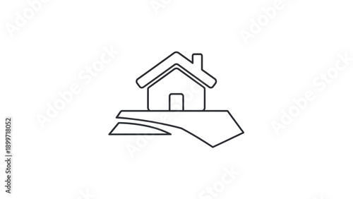 Simple outline icon of house on land