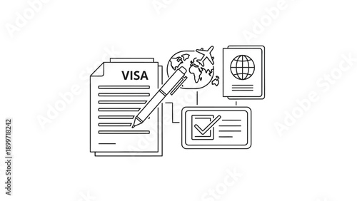 Travel visa application process with passport and globe