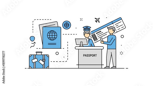 Traveler presenting passport and boarding pass to airport officer
