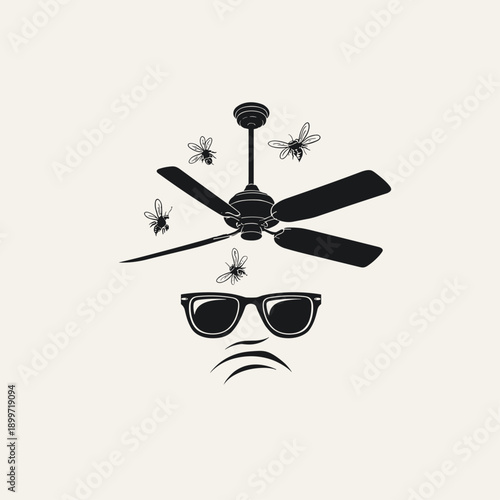 Stylish Illustration of Summer Chill with Ceiling Fan and Glasses