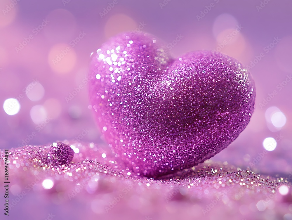 Obraz premium Pink heart shaped glitter on purple background sparkly