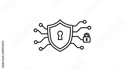 Digital security shield with padlock and circuit lines