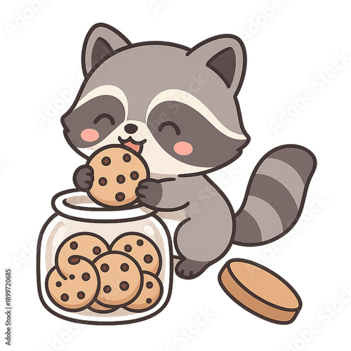 Chibi raccoon stealing cookies