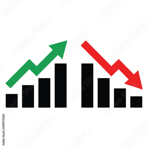 Rising green graph and falling red graph representing market fluctuation
