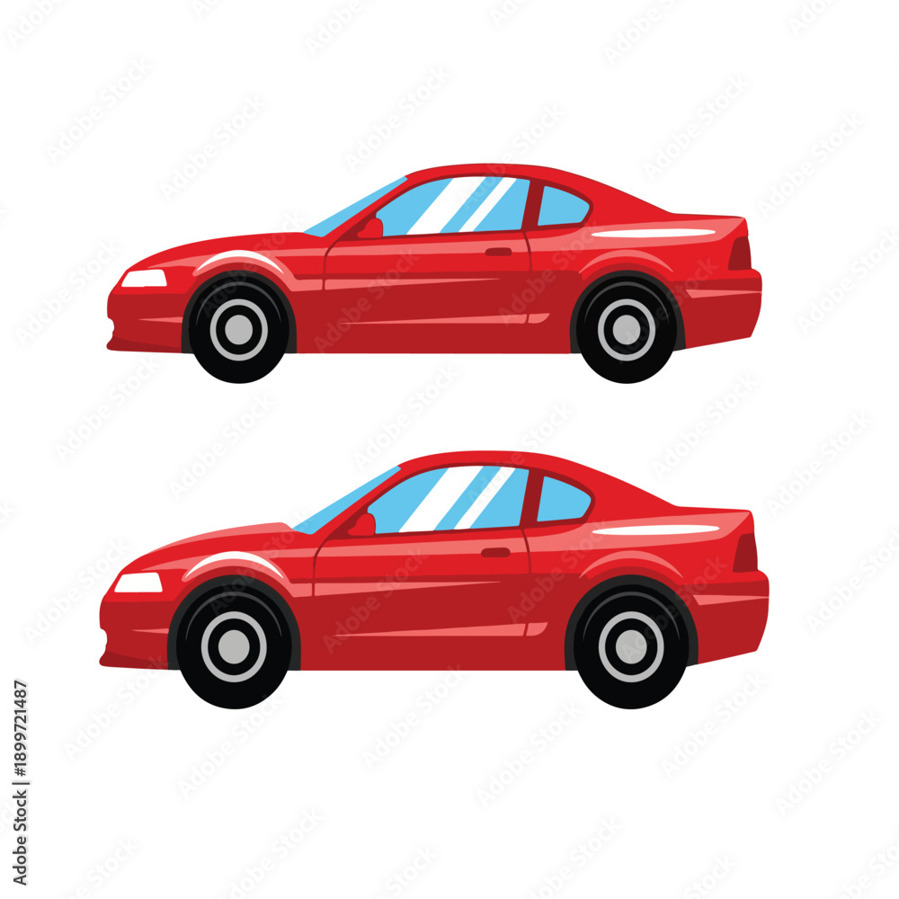 Fototapeta premium Red Sports Car Side View with Reflection Flat Vector