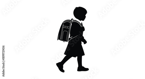 A young student walking with a backpack viewed from the side presented as a striking silhouette on transparent background high quality