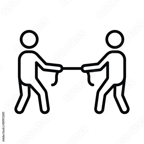 Two figures engaged in a tug of war depicted in a simple line art style