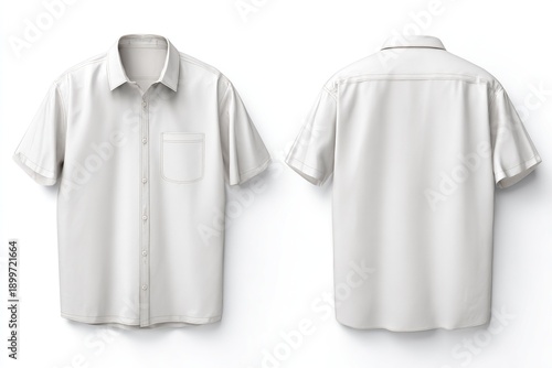 Plain white short sleeve collared shirt displayed front and back